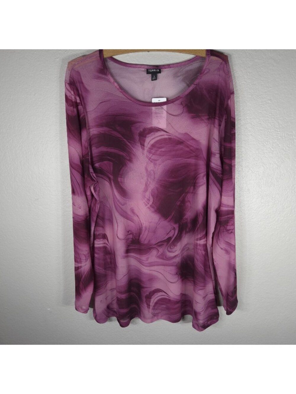 Torrid Portón Mable Pink Mesh Crew Neck Long Sleeve Top Blouse Size 3X